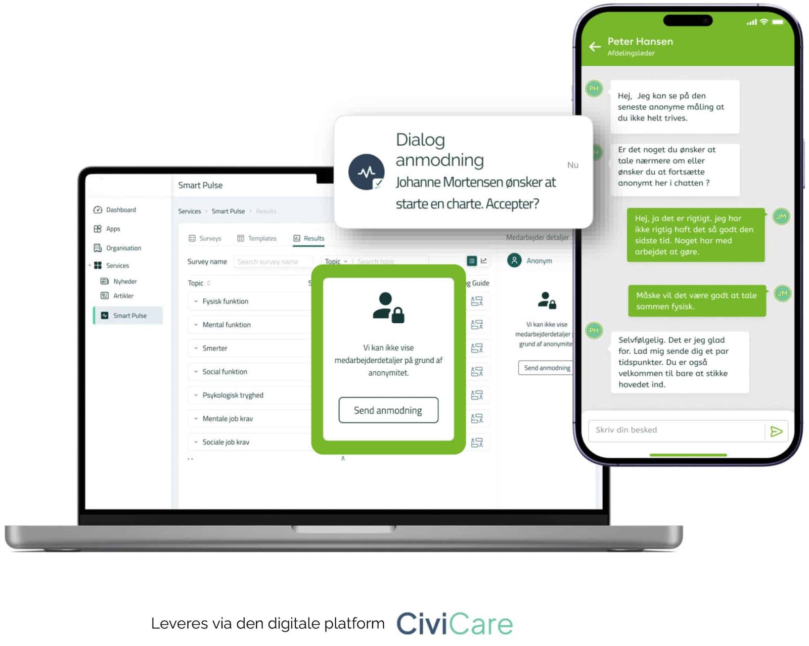 Digital platform til medarbejdersundhed vist på computer og mobil